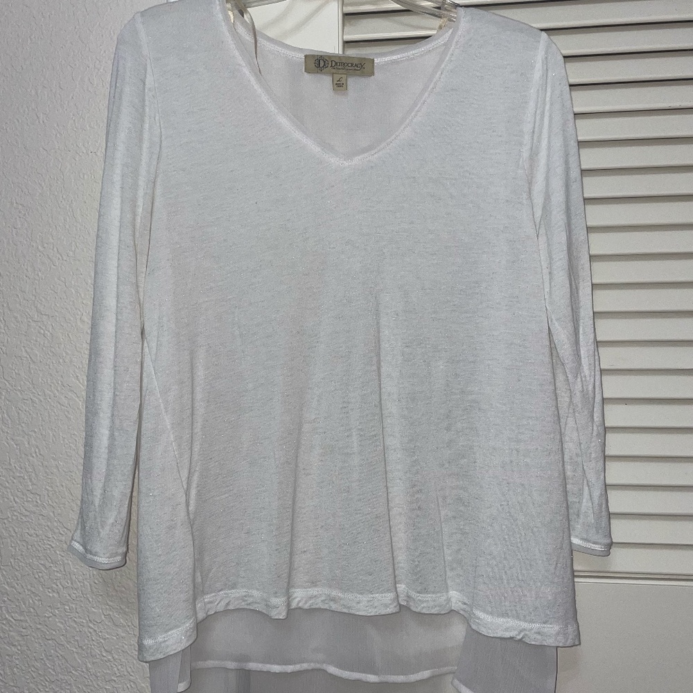 Democracy Knit Sweater Top Sparkly White Large